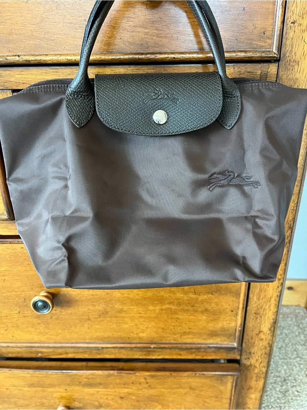 Longchamp Le Pliage Small Top-Handle Tote in Brown w/silver hardware Great! - Picture 2 of 16